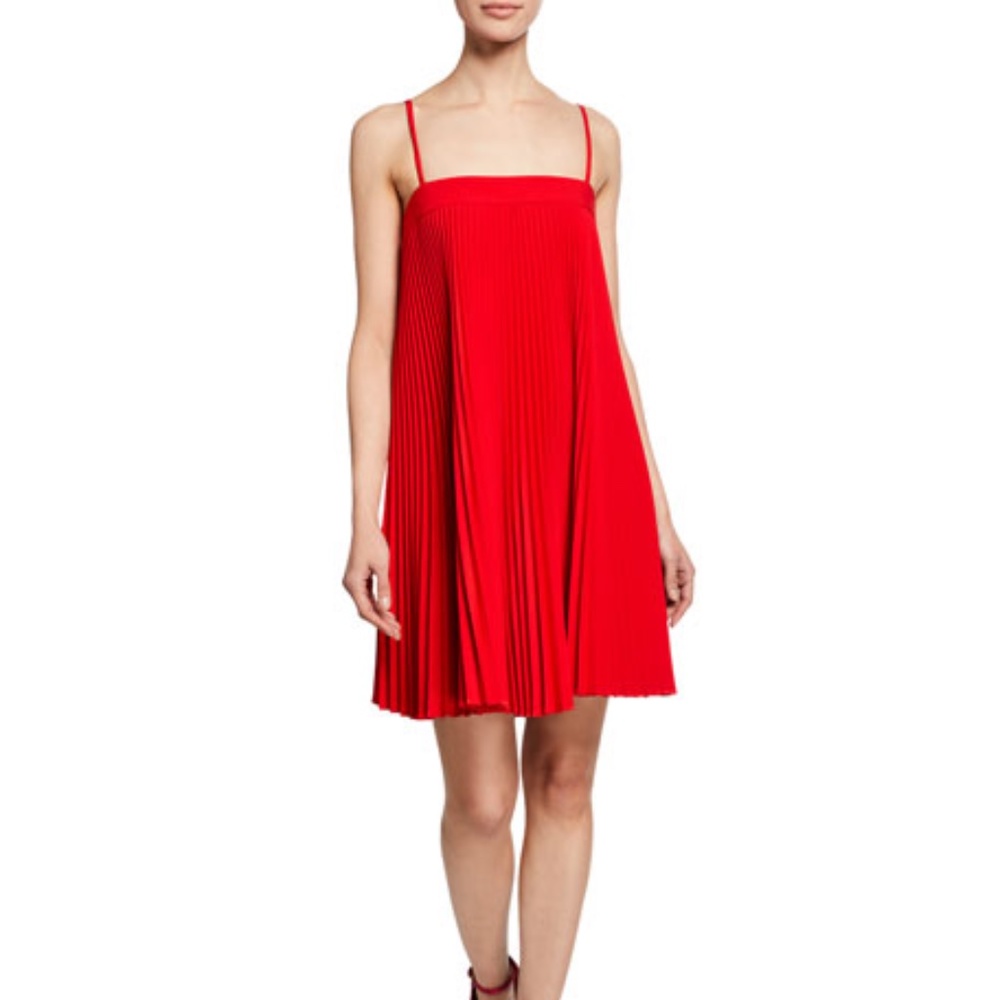 NEW Milly Ruby Red Mila Pleated A-Line Strappy Cocktail Evening Party Dress 8